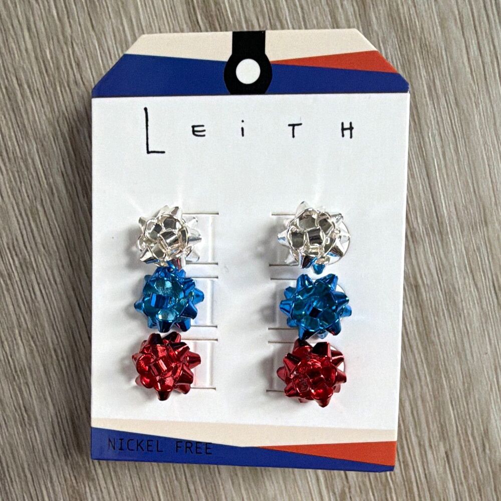 Leith Multicolor Nickel-Free Stud Earrings Christmas Bows NIP